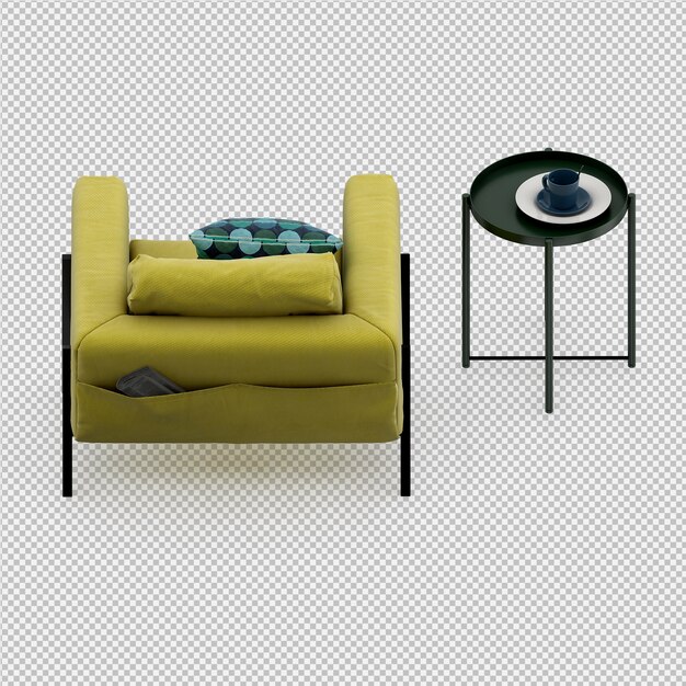 Sillón isométrico renderizado 3D