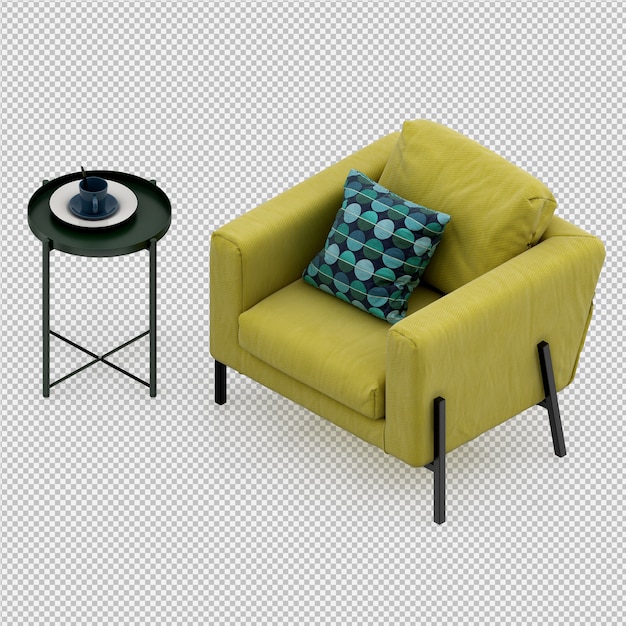 Sillón isométrico renderizado 3D