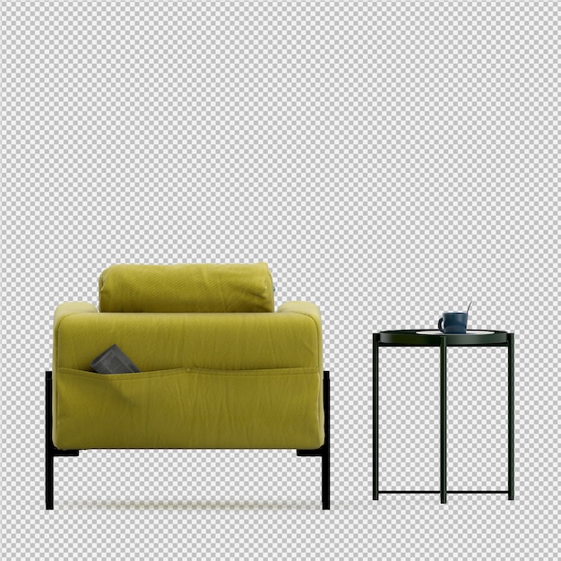 Sillón isométrico renderizado 3D