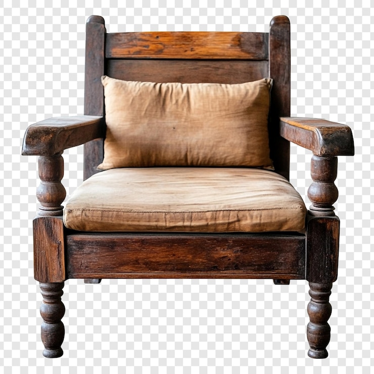 PSD sillón de madera de época con cojín