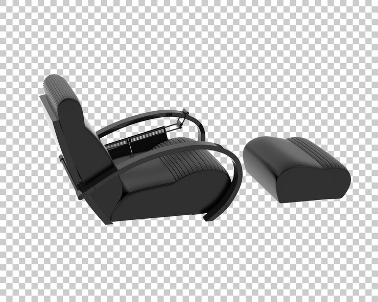 PSD sillón moderno de cuero negro con otomano