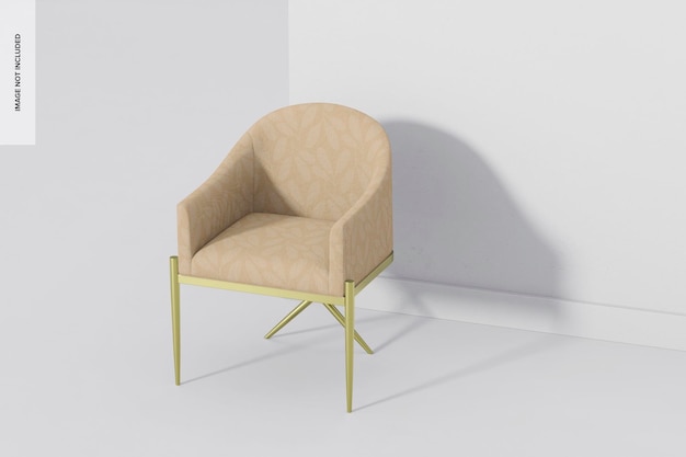 Sillón moderno con maqueta de patas doradas, perspectiva