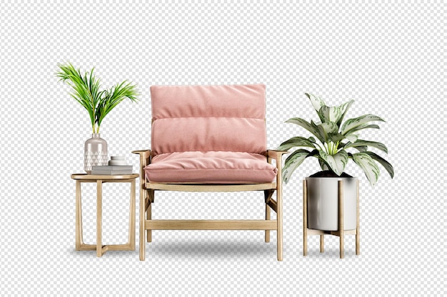 PSD sillón y planta en renderizado 3d