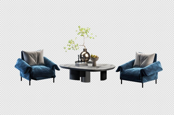 Sillón y planta en renderizado 3d