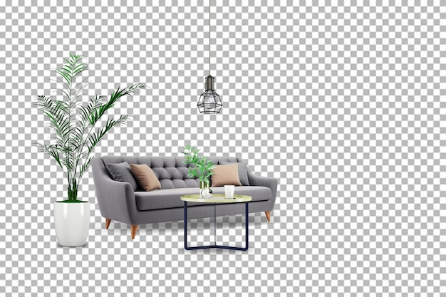 Sillón PSD y planta en el modelo de la sala de estar