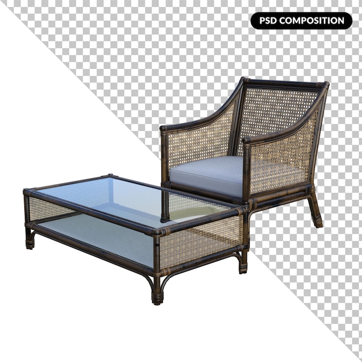 PSD sillón de ratán aislado en 3d