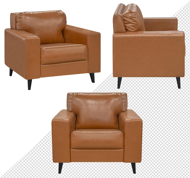 Sillón tapizado para la oficina o en casa Aislado del fondo En diferentes ángulos
