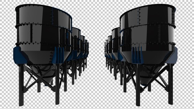 PSD silos industriales aislados sobre fondo transparente ilustración de renderizado 3d