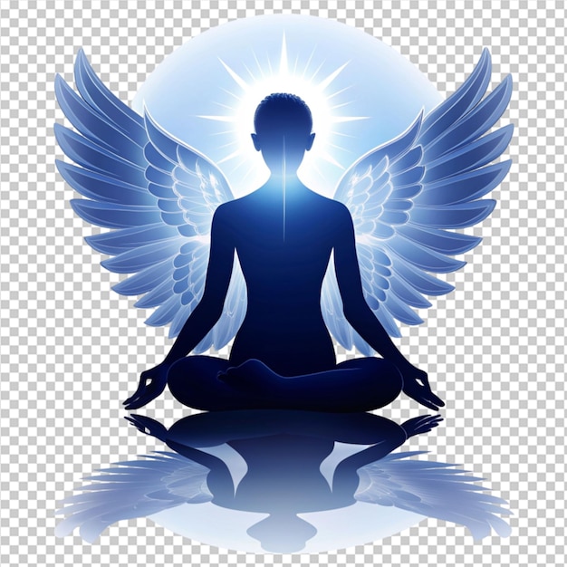 PSD silueta de un ángel meditando sobre un fondo transparente