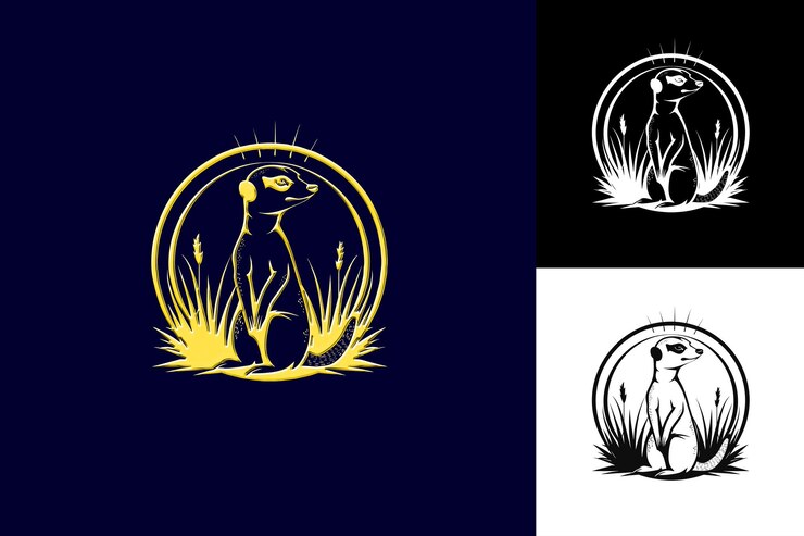 PSD la silueta de la cara del icono de meerkat con una ilustración africana como la frontera curiou diseño de arte vectorial de animales