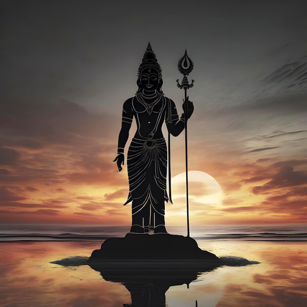 PSD la silueta del dios vishnu con la costa al atardecer