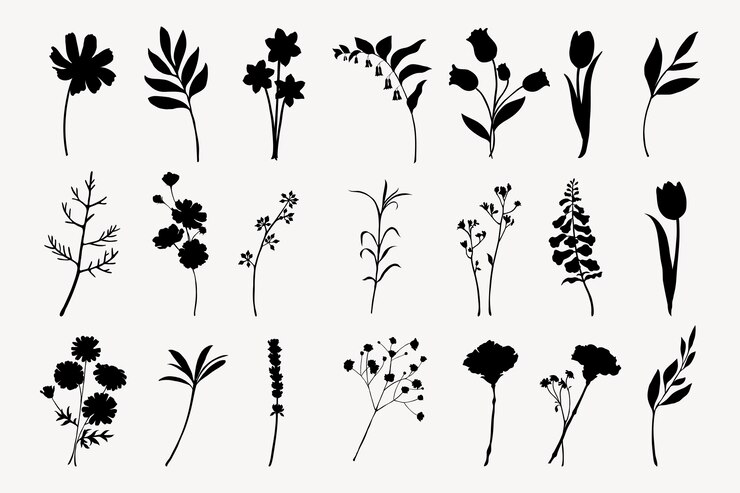 PSD la silueta de las flores png elemento de collage de primavera fondo transparente