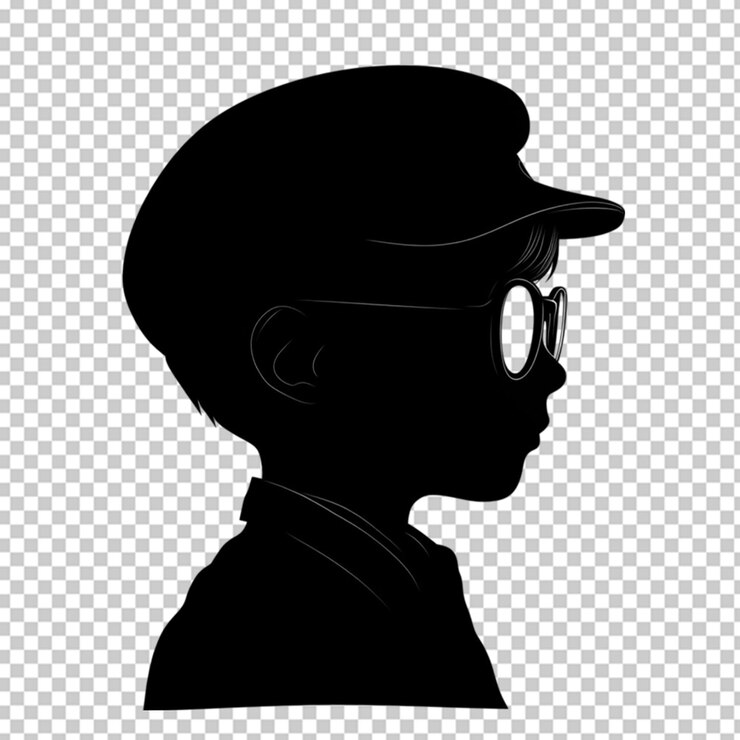 PSD silueta frontal de un niño detective sobre un fondo transparente