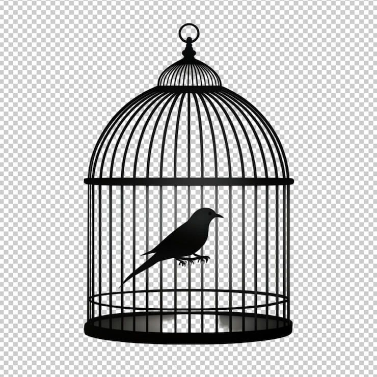 PSD silueta de una jaula de pájaros aislada sobre un fondo transparente