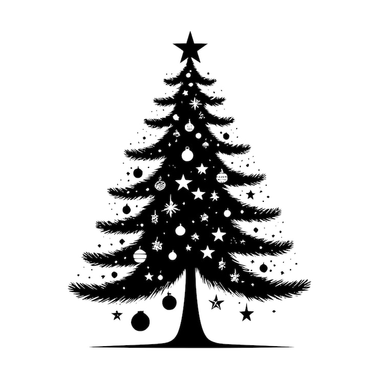 PSD silueta minimalista del árbol de navidad con adornos