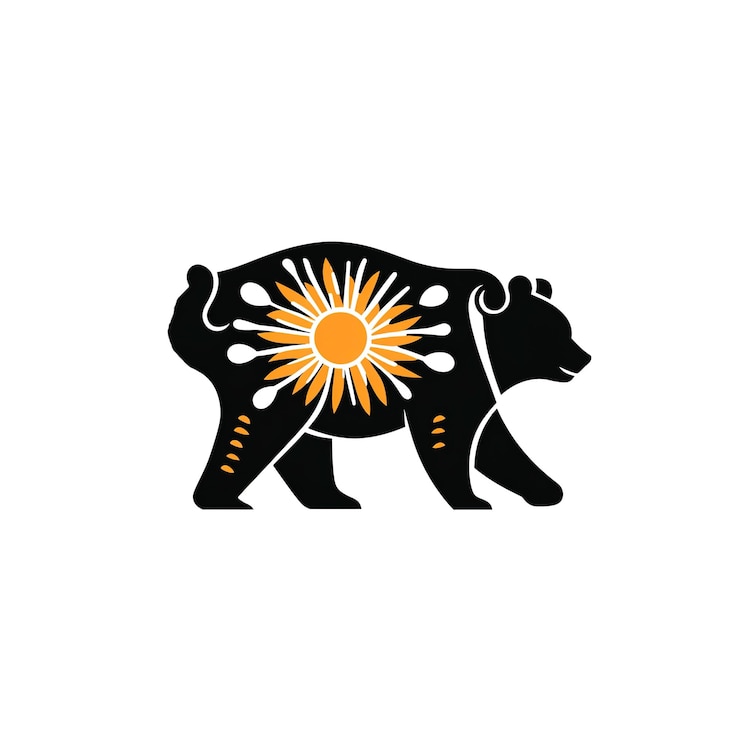 PSD silueta de un oso con diseño de girasol