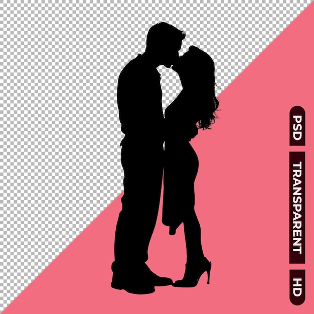 PSD silueta de una pareja besándose aislada en un fondo transparente