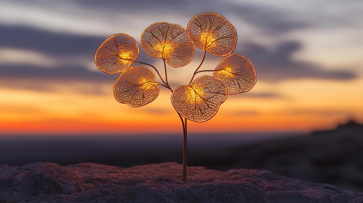 PSD silueta de una planta iluminada al atardecer