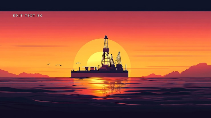 PSD silueta de la plataforma petrolera en alta mar al atardecer sobre el océano 1