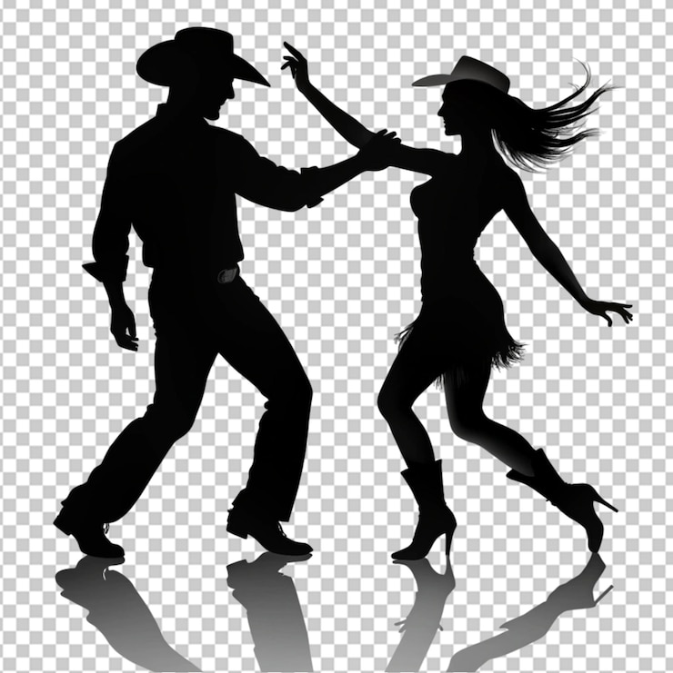 PSD silueta de un vaquero y una vaquera bailando en un fondo transparente