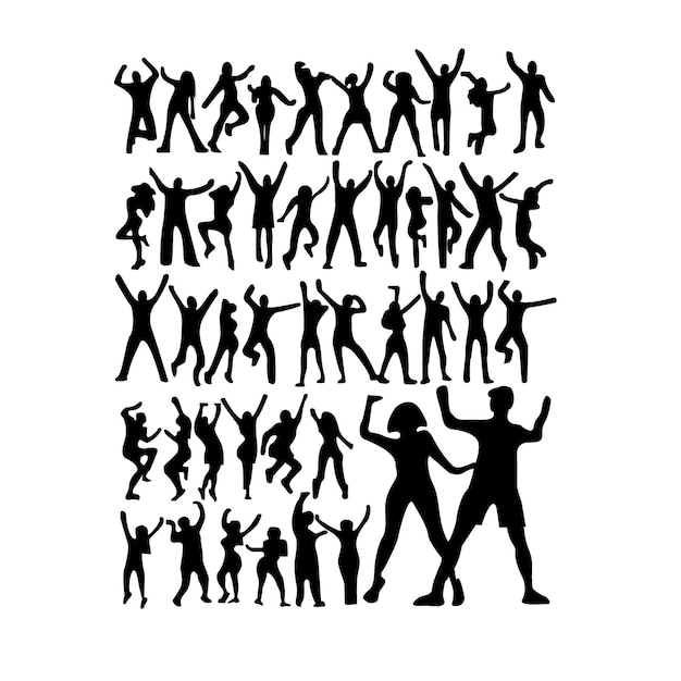 Siluetas de dança Pacote vetorial 60 Homens e Mulheres Sombras para cartazes de eventos Arte de parede e estúdio de dança