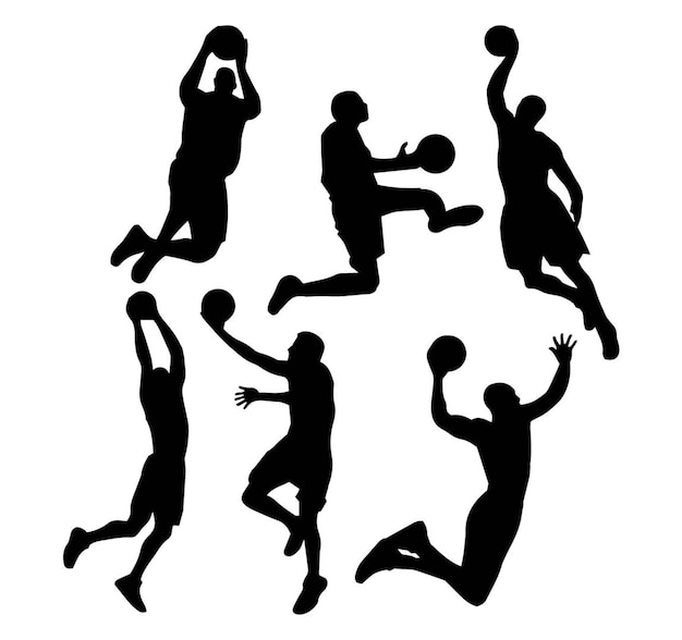 Siluetas de jogadores de basquete em ação