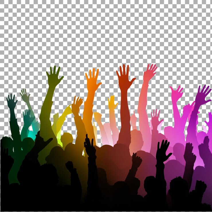 PSD siluetas de multitudes de png con las manos levantadas en un fondo transparente