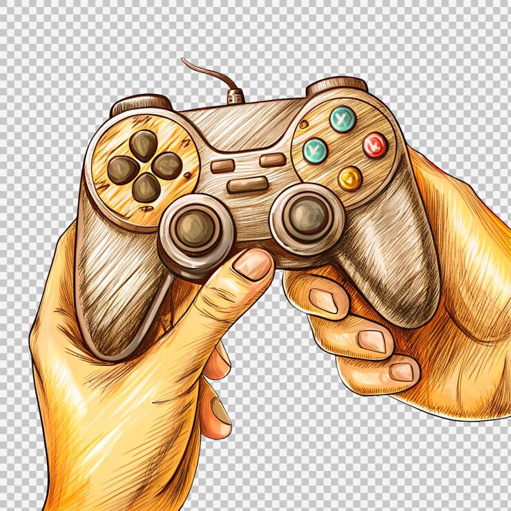 PSD siluetas negras joystick en la mano jugador aislado en un fondo transparente