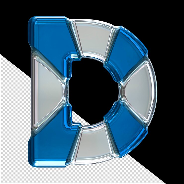 PSD silver 3d symbol with blue inlays letter d