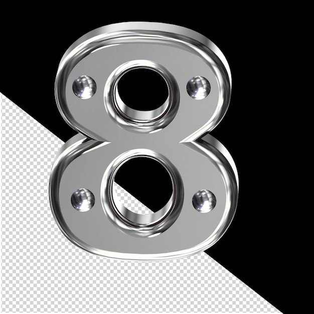 Silver 3d symbol with metal rivets number 8