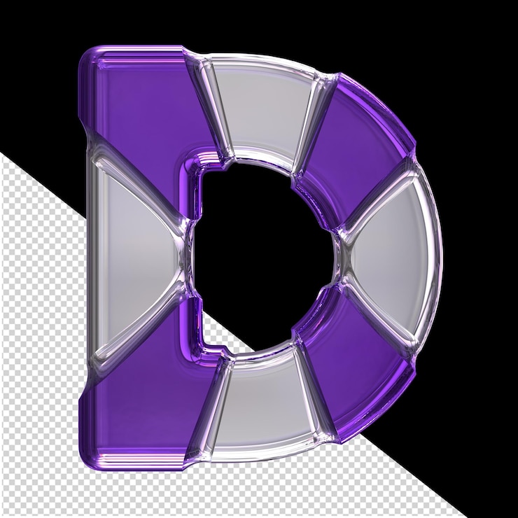 PSD silver 3d symbol with purple inlays letter d