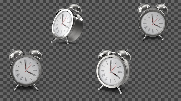 Silver alarm clock in different perspectives