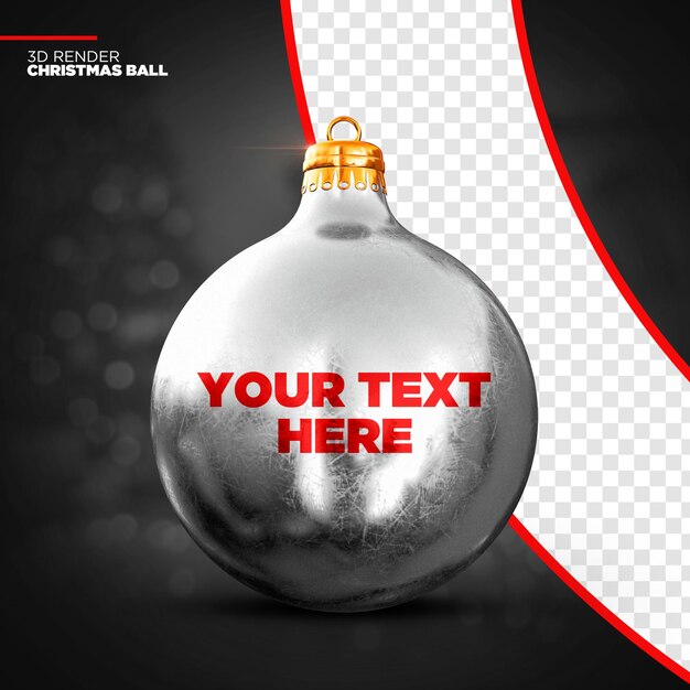 PSD silver christmas ball mockup 3d render isolé