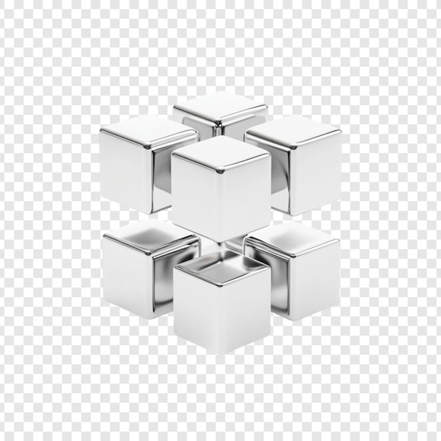 Silver cubes arranged in a 3D structure abstract design