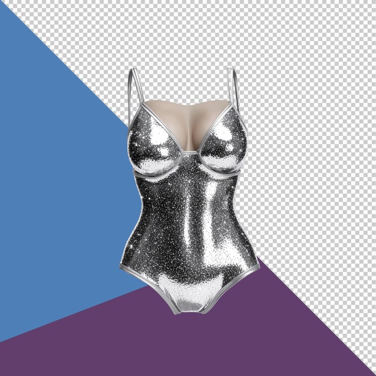 PSD silver glitter bodysuit design de moda renderização 3d