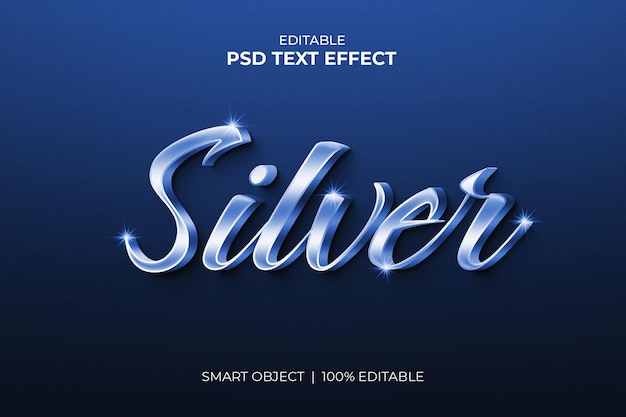 Silver glossy bearbeitbarer 3d-texteffekt premium psd