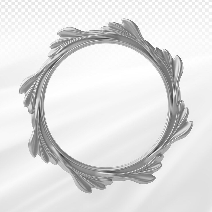 PSD silver leaf-adorned round frame