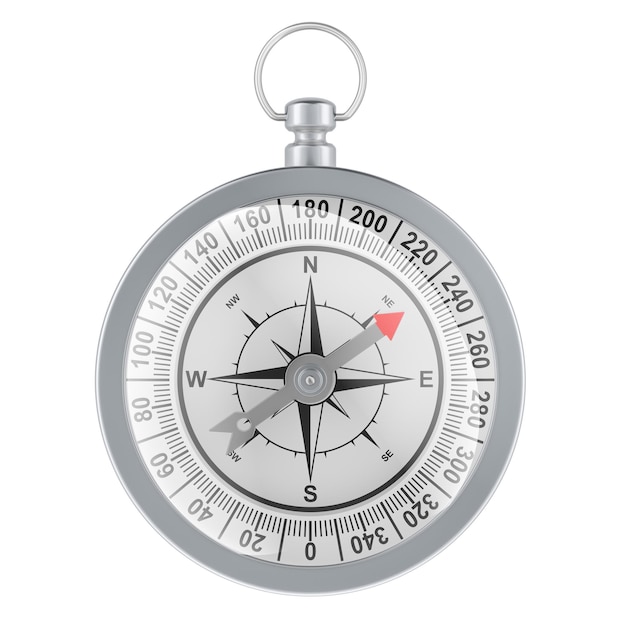 Silver Magnetic Compass 3D-Rendering isoliert auf durchsichtigem Hintergrund