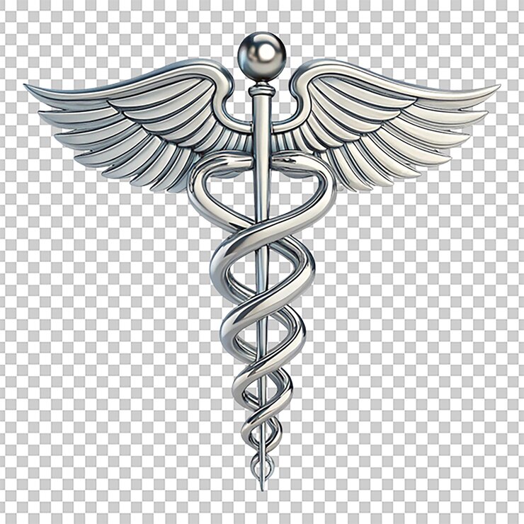 Silver Medical Caduceus Rendering 3D do Símbolo Clássico da Saúde