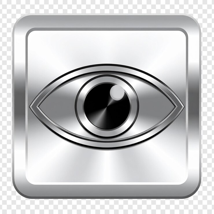 PSD silver metal button eye icon graphic design for technology