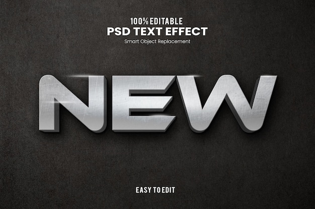 Silver Metallic Novo Efeito de Texto PSD