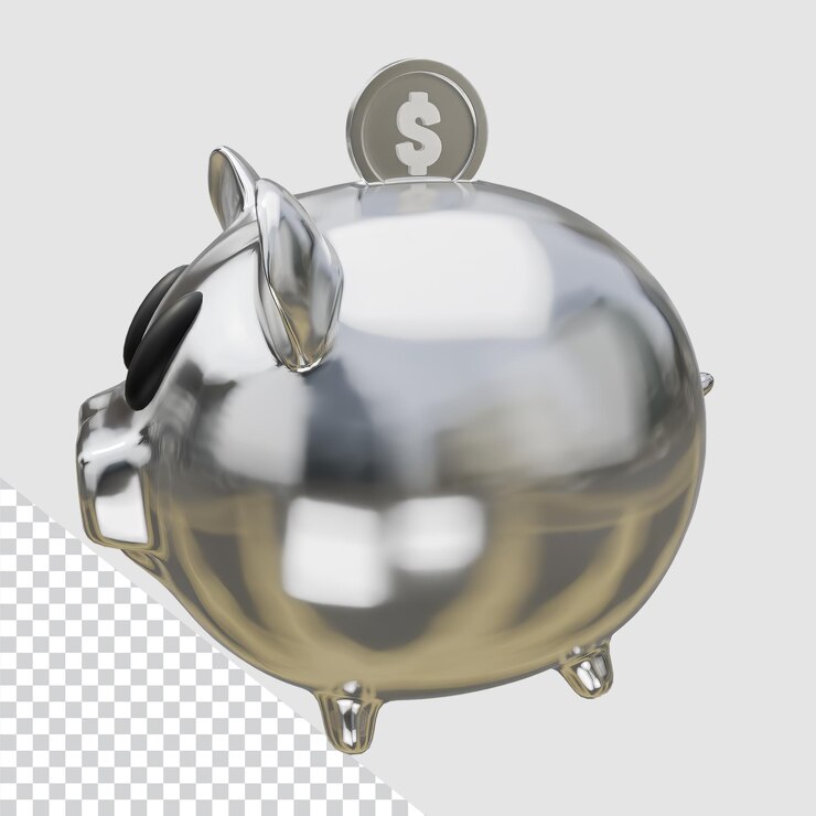 PSD silver piggy bank graphic design silver metallic concept materials