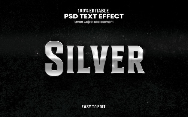Silver PSD Text Effect 100 Editable with Smart Object