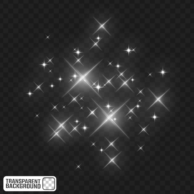 Silver Sparkle Light Overlay PNG Glitter Star Burst Effect on Transparent Background