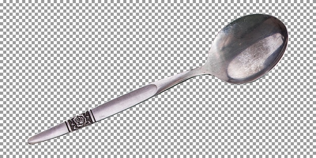 Silver spoon with a handle on transparent background