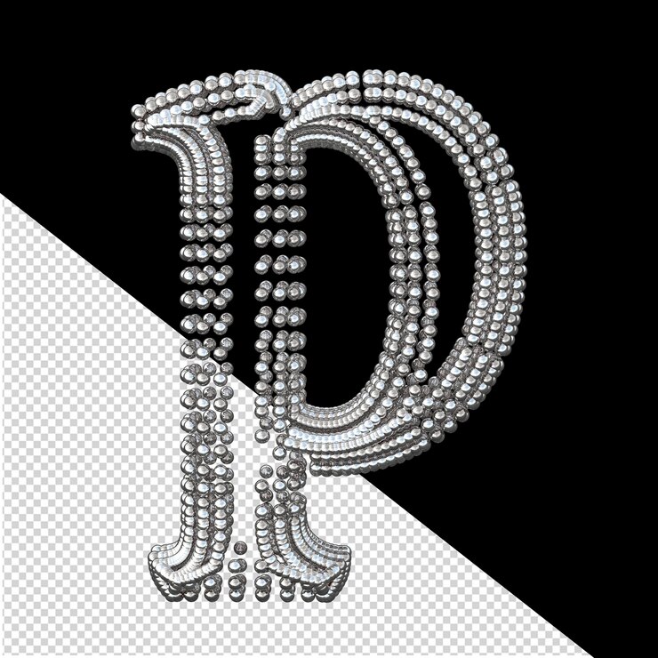 PSD silver symbol made of spheres letter p