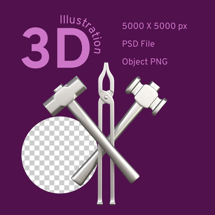 PSD silver tongs and hammer crossed