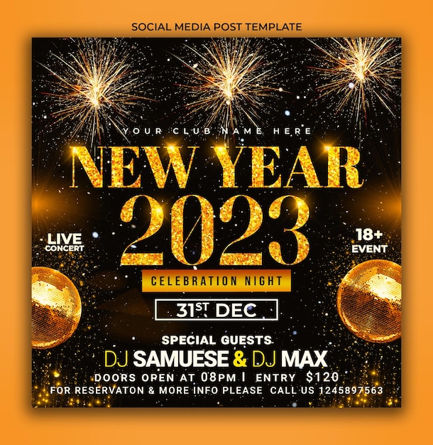 Silvester-Party-Flyer-Vorlage Social-Media-Beitrag