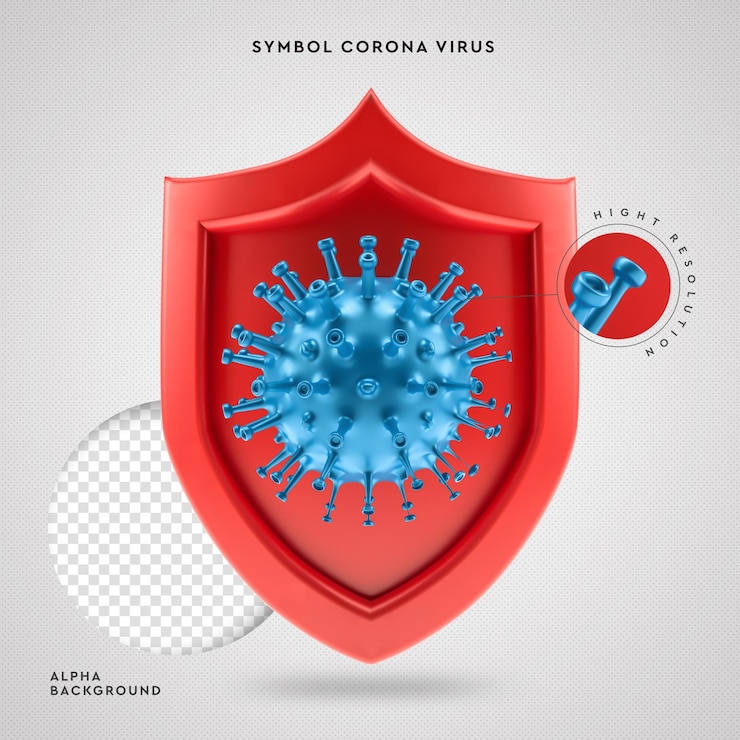 PSD simbol covid-19 perlindungan render 3d virus corona