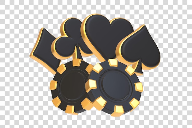 Simboli di chip e abiti del casinò in nero e oro isolati su uno sfondo bianco